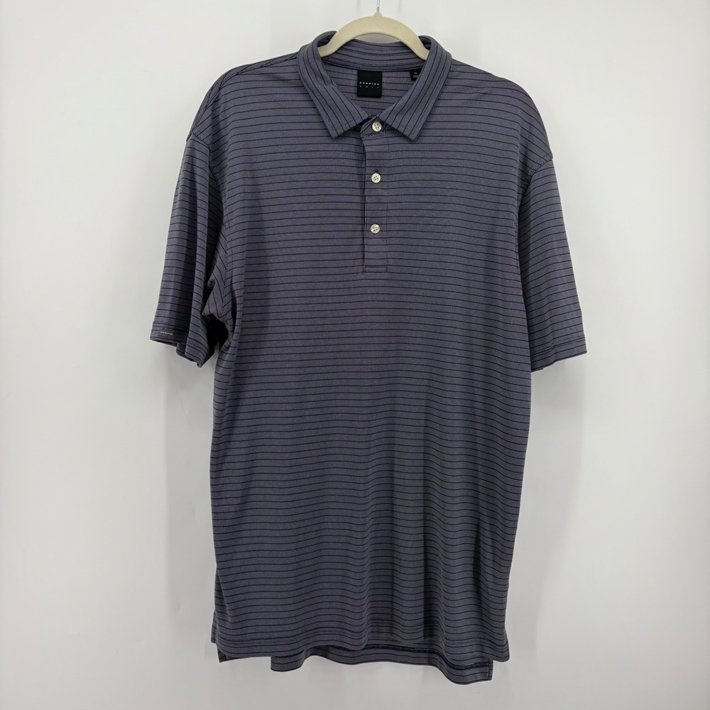 Dunning Mens XL Navy Blue Striped Polo Shirt Cowboys Golf Club Logo Short Sleeve
